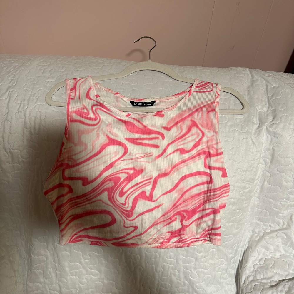 SHEIN cropped top pink and white size L